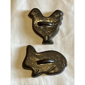 Lot of 2 Vintage Antique Primitive Metal Cookie Cutters Chicken & Bunny